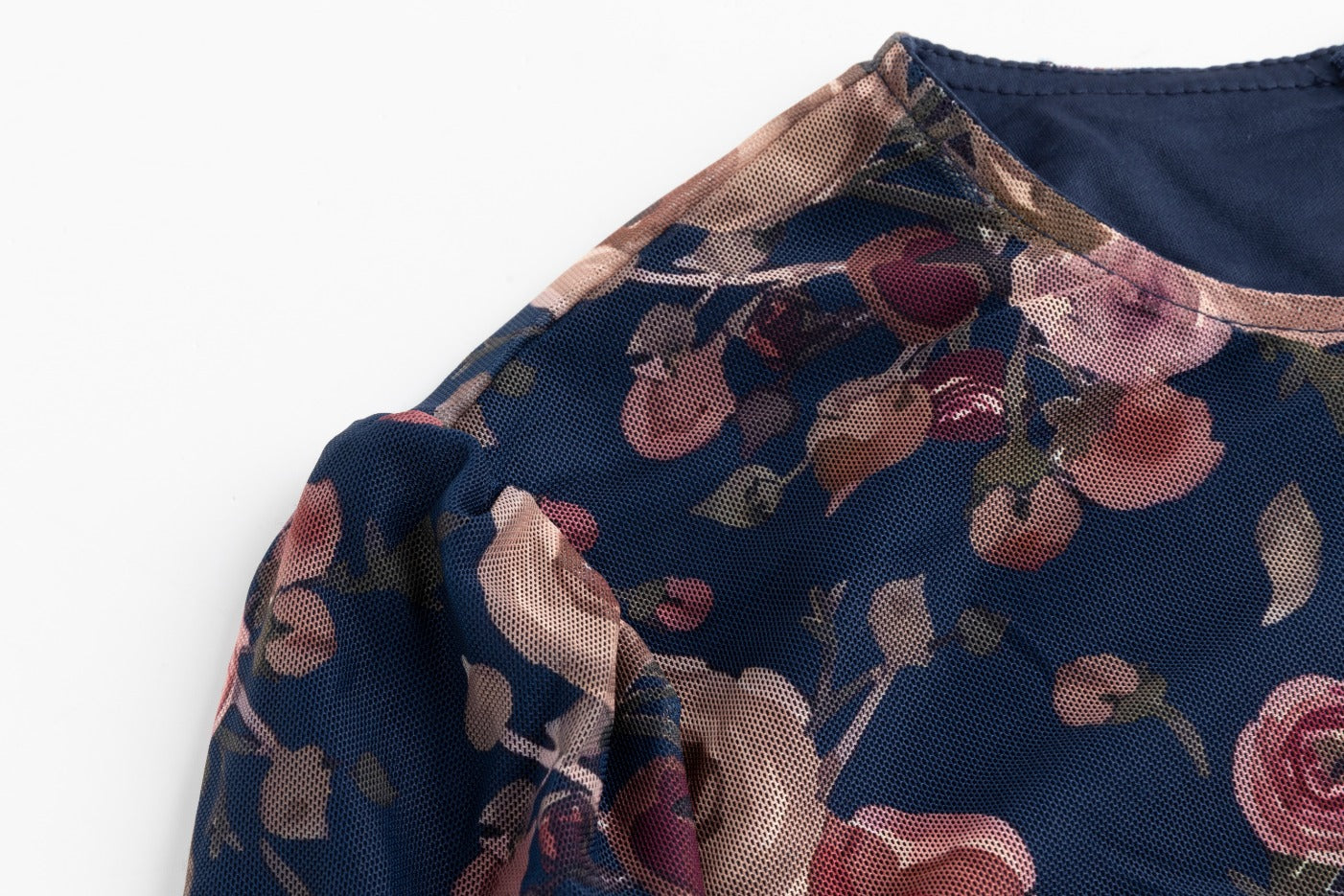 Blue Floral Mesh Dress With Knit Cardigan Overlay