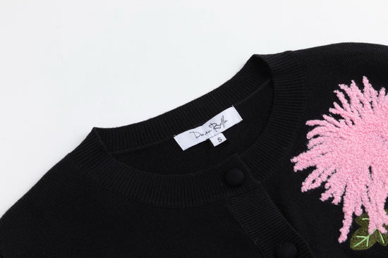 Burgundy Knit Cardigan With Pink And Green Embroidery