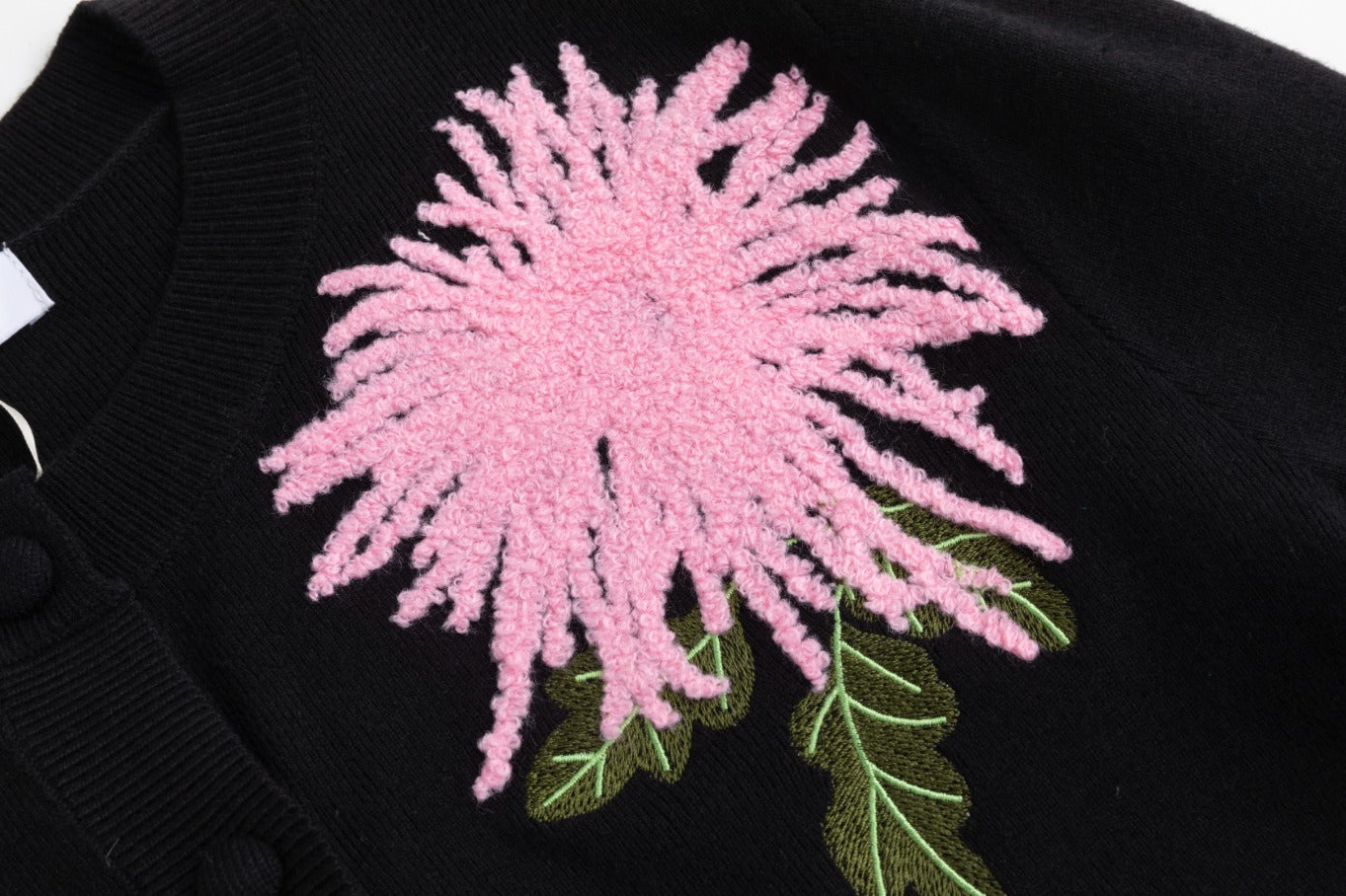 Burgundy Knit Cardigan With Pink And Green Embroidery