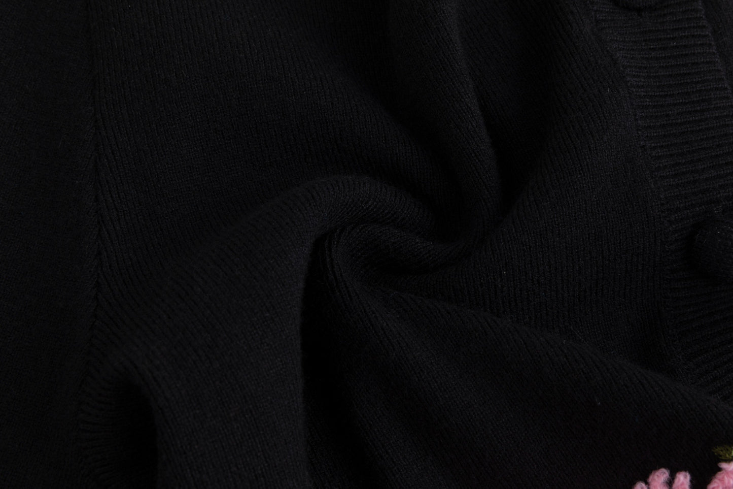 Burgundy Knit Cardigan With Pink And Green Embroidery