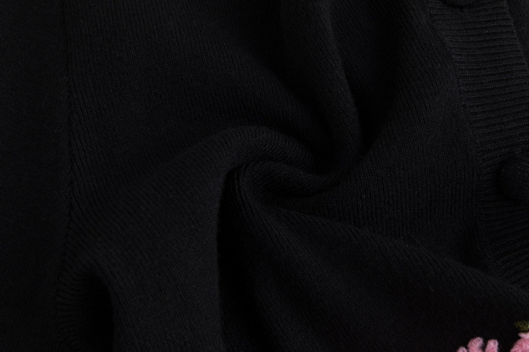 Burgundy Knit Cardigan With Pink And Green Embroidery