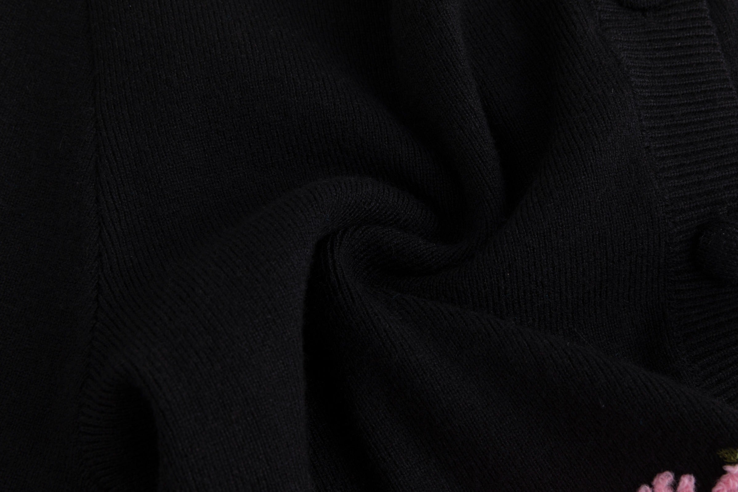 Burgundy Knit Cardigan With Pink And Green Embroidery