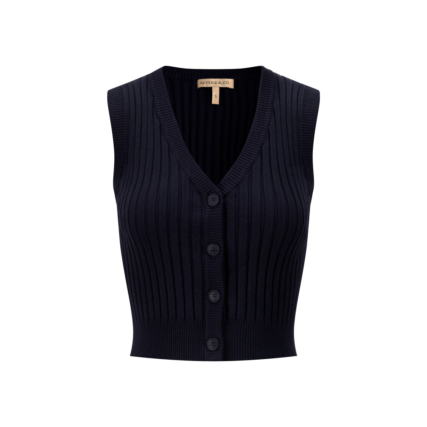 Ribbed Vest Wooden Buttons - Navy