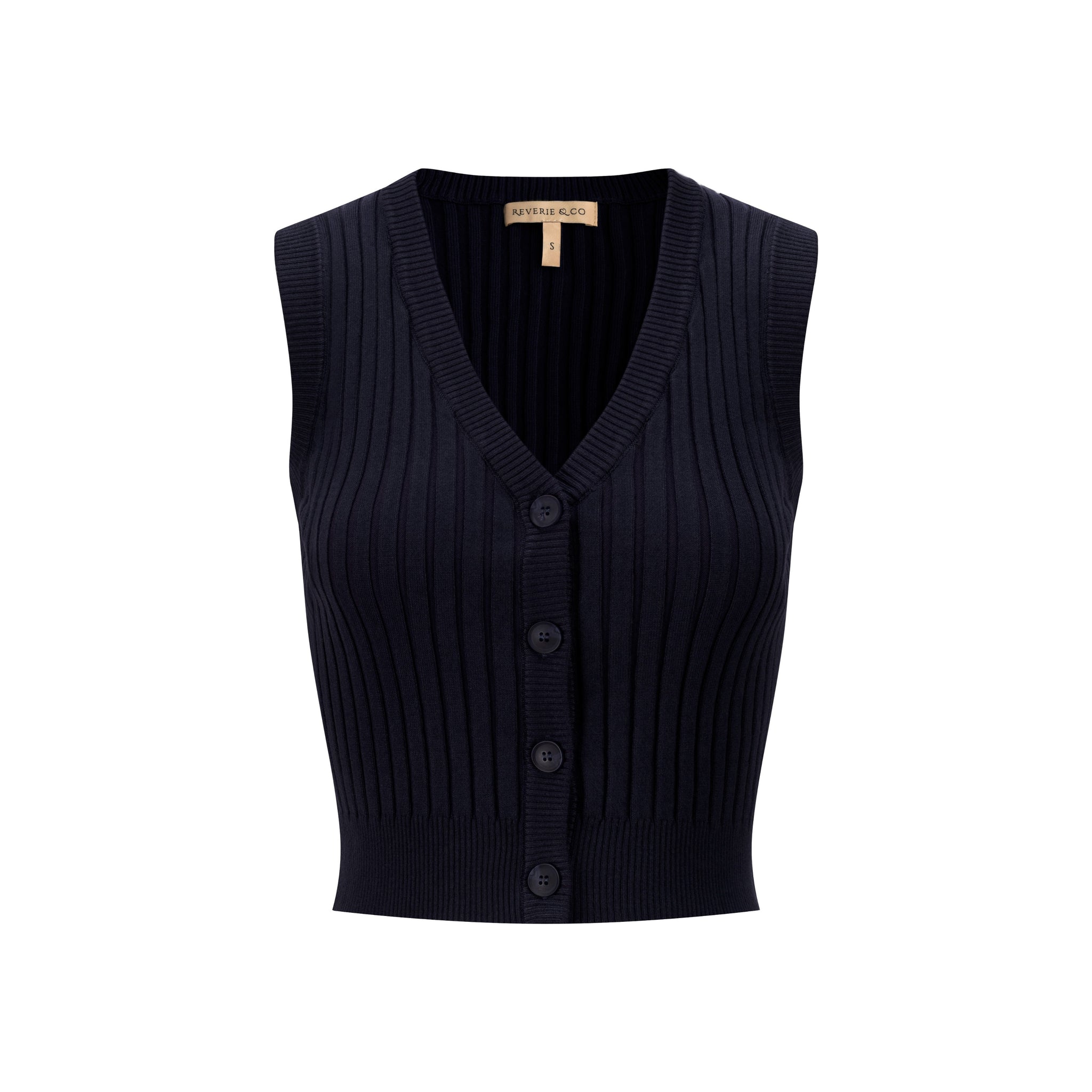 Ribbed Vest Wooden Buttons - Navy