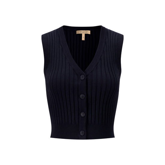 Ribbed Vest Wooden Buttons - Navy