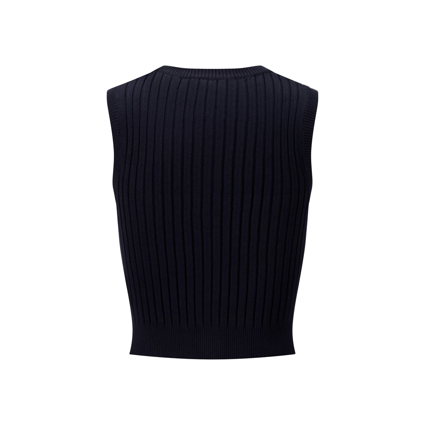 Ribbed Vest Wooden Buttons - Navy