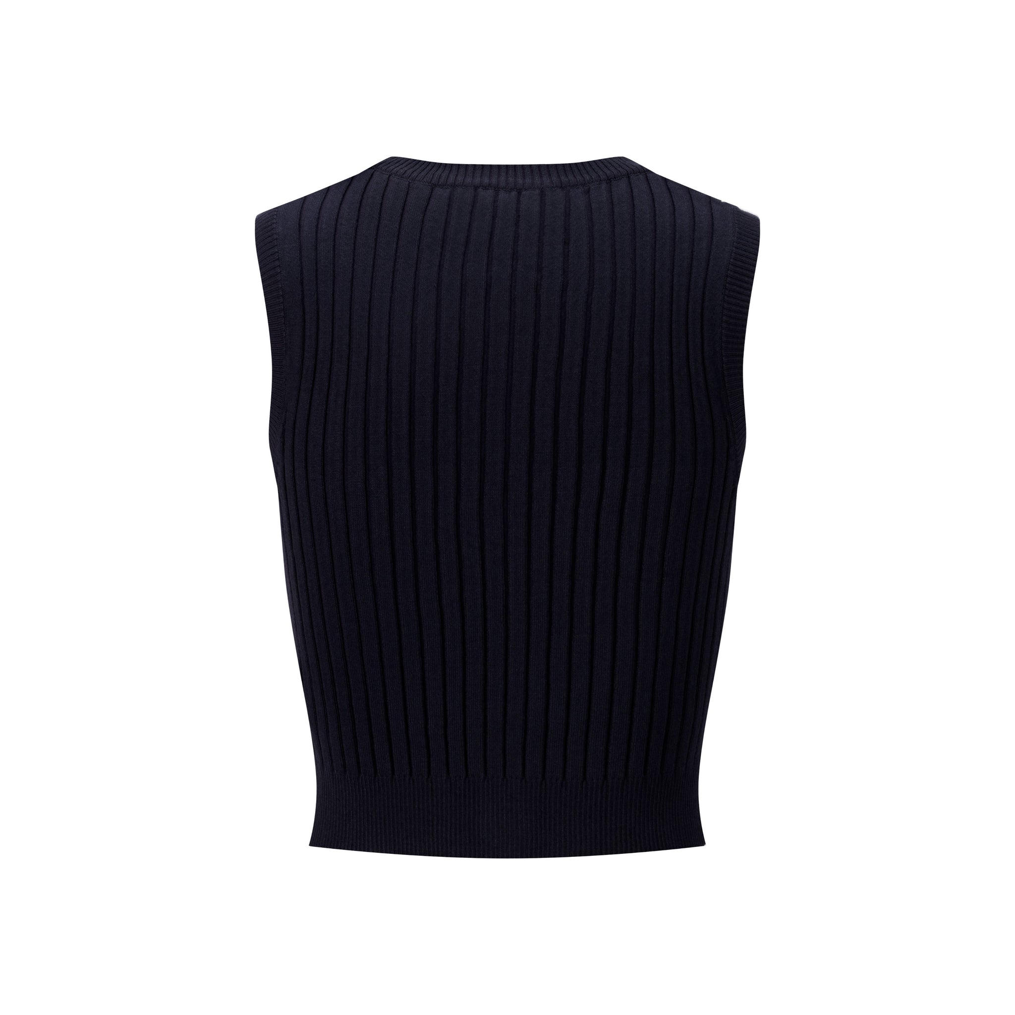 Ribbed Vest Wooden Buttons - Navy