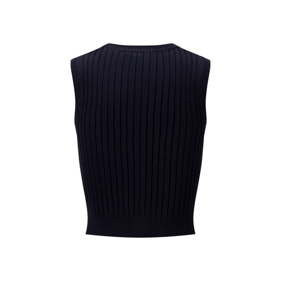 Ribbed Vest Wooden Buttons - Navy