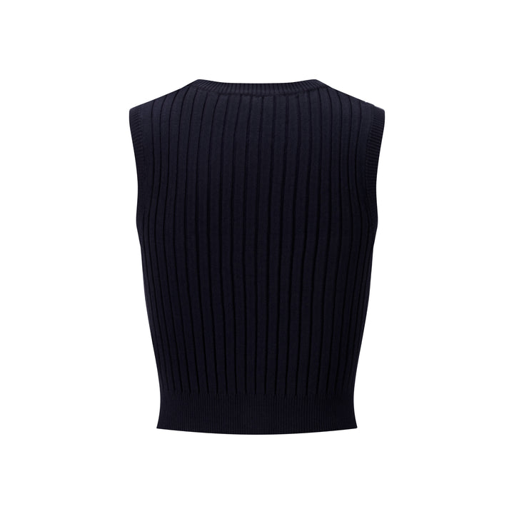 Ribbed Vest Wooden Buttons - Navy