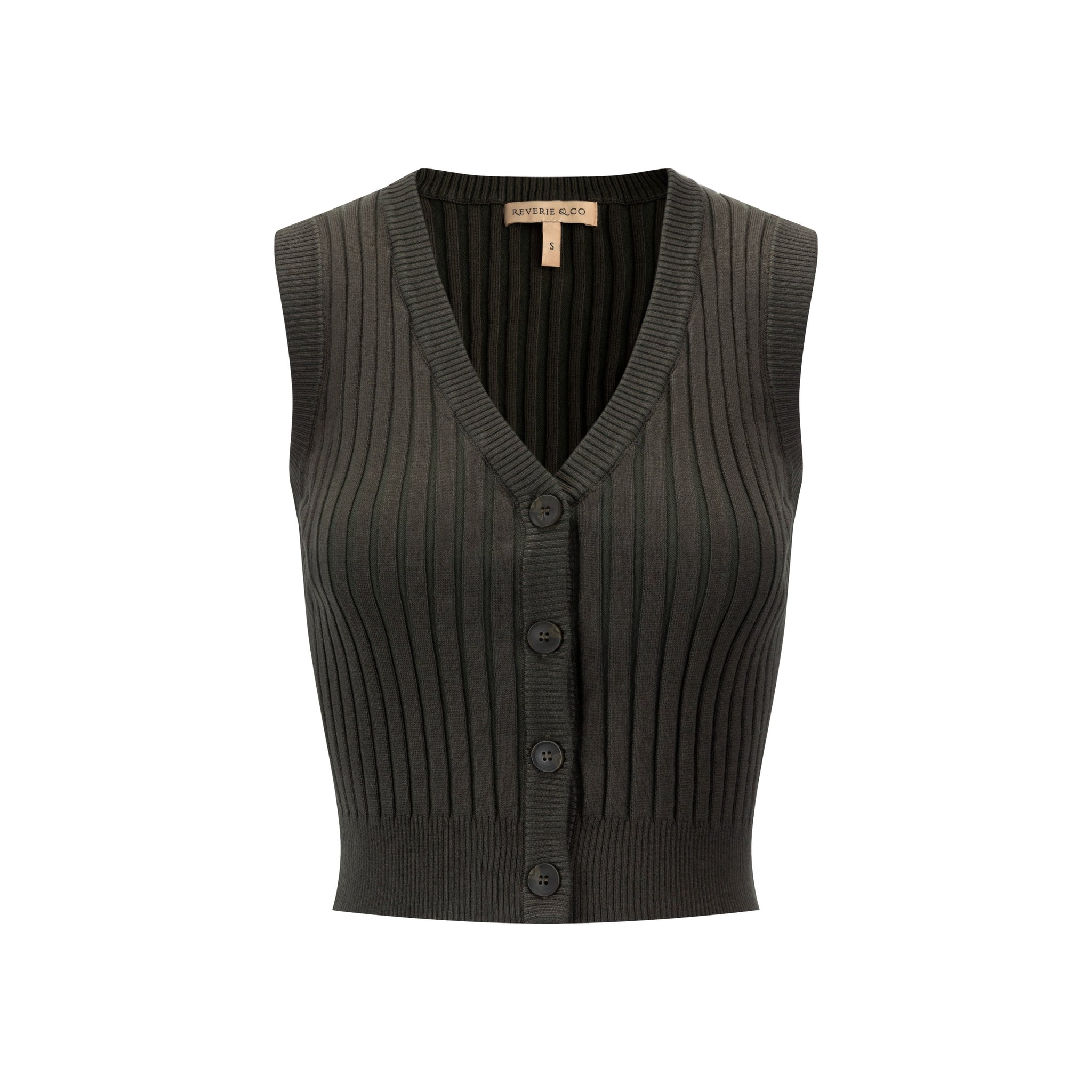 Ribbed Vest Wooden Buttons - Sage