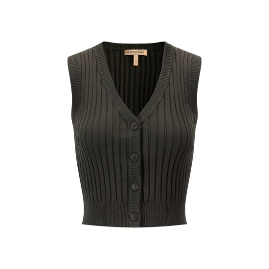 Ribbed Vest Wooden Buttons - Sage