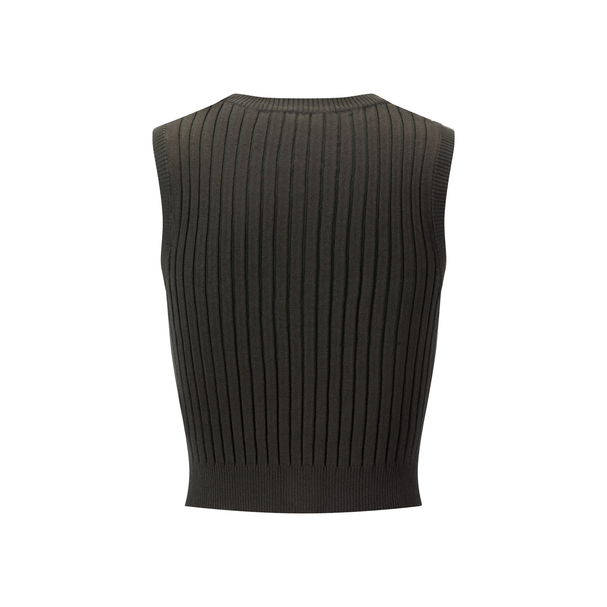 Ribbed Vest Wooden Buttons - Sage