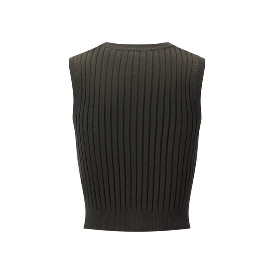 Ribbed Vest Wooden Buttons - Sage