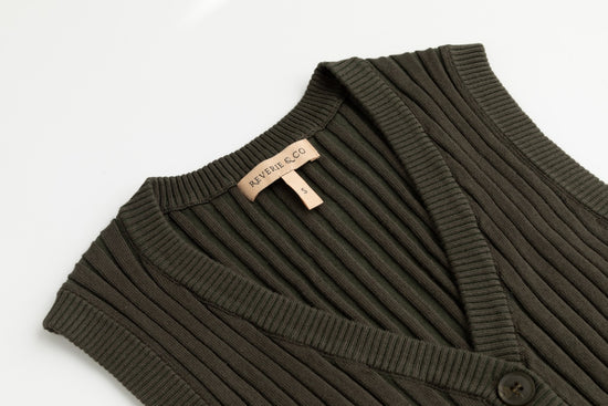 Ribbed Vest Wooden Buttons - Sage