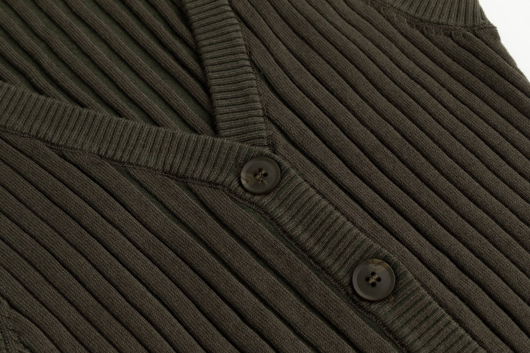 Ribbed Vest Wooden Buttons - Sage