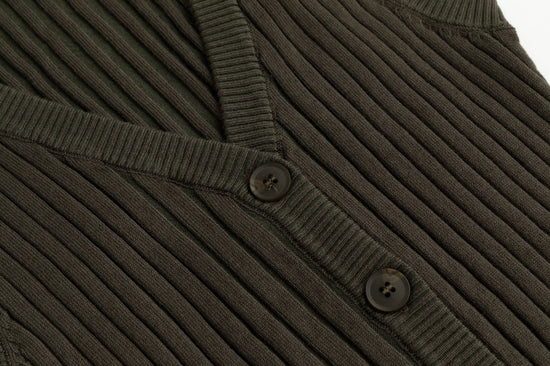 Ribbed Vest Wooden Buttons - Sage