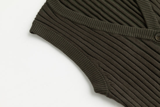 Ribbed Vest Wooden Buttons - Sage