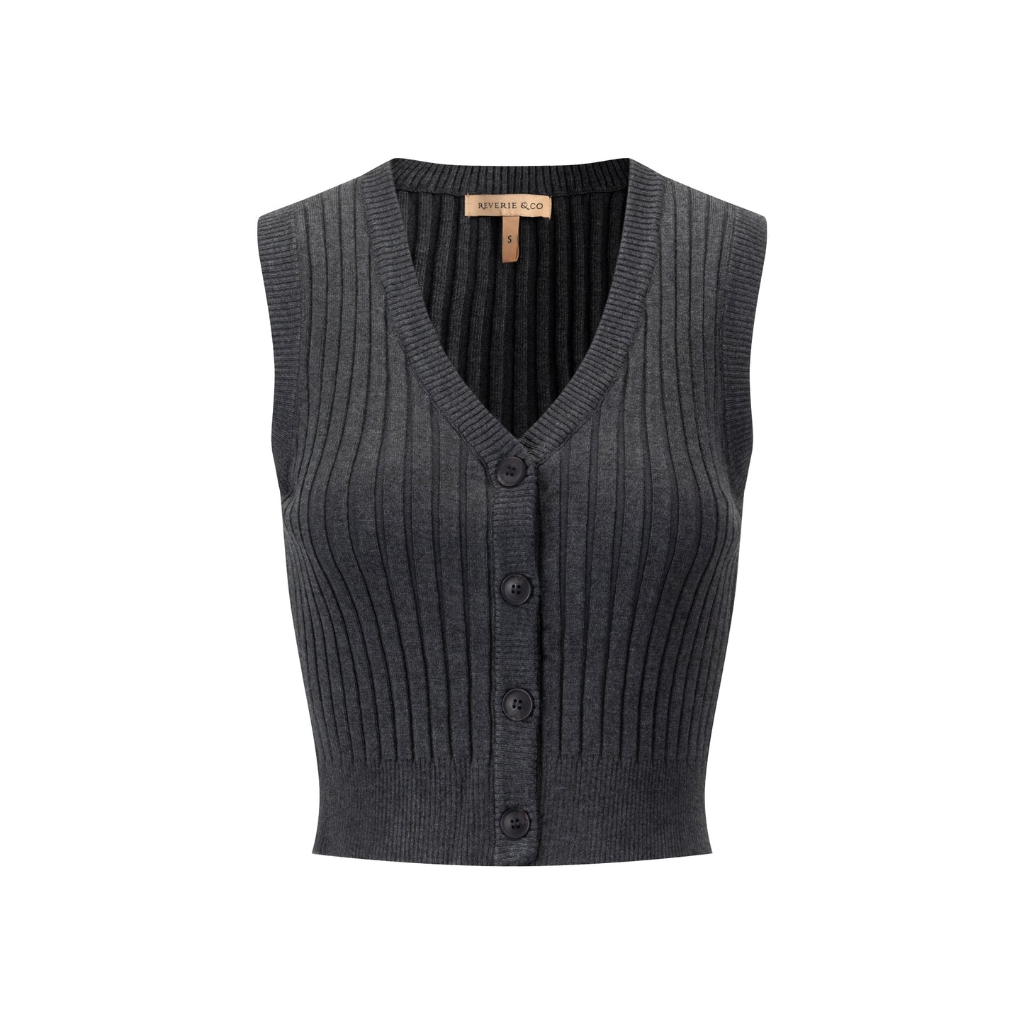 Ribbed Vest Wooden Buttons - Heather Grey