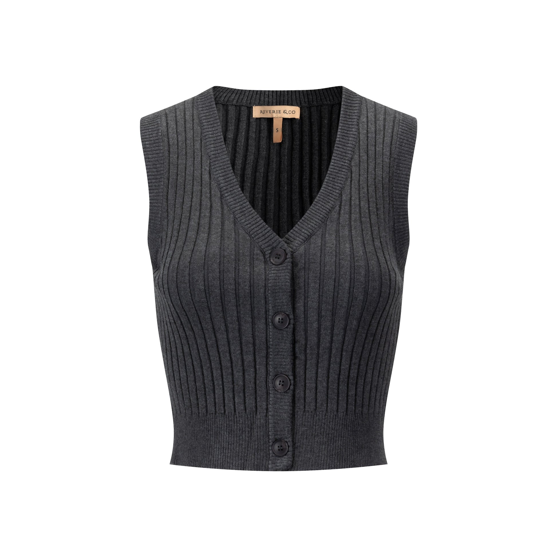 Ribbed Vest Wooden Buttons - Heather Grey