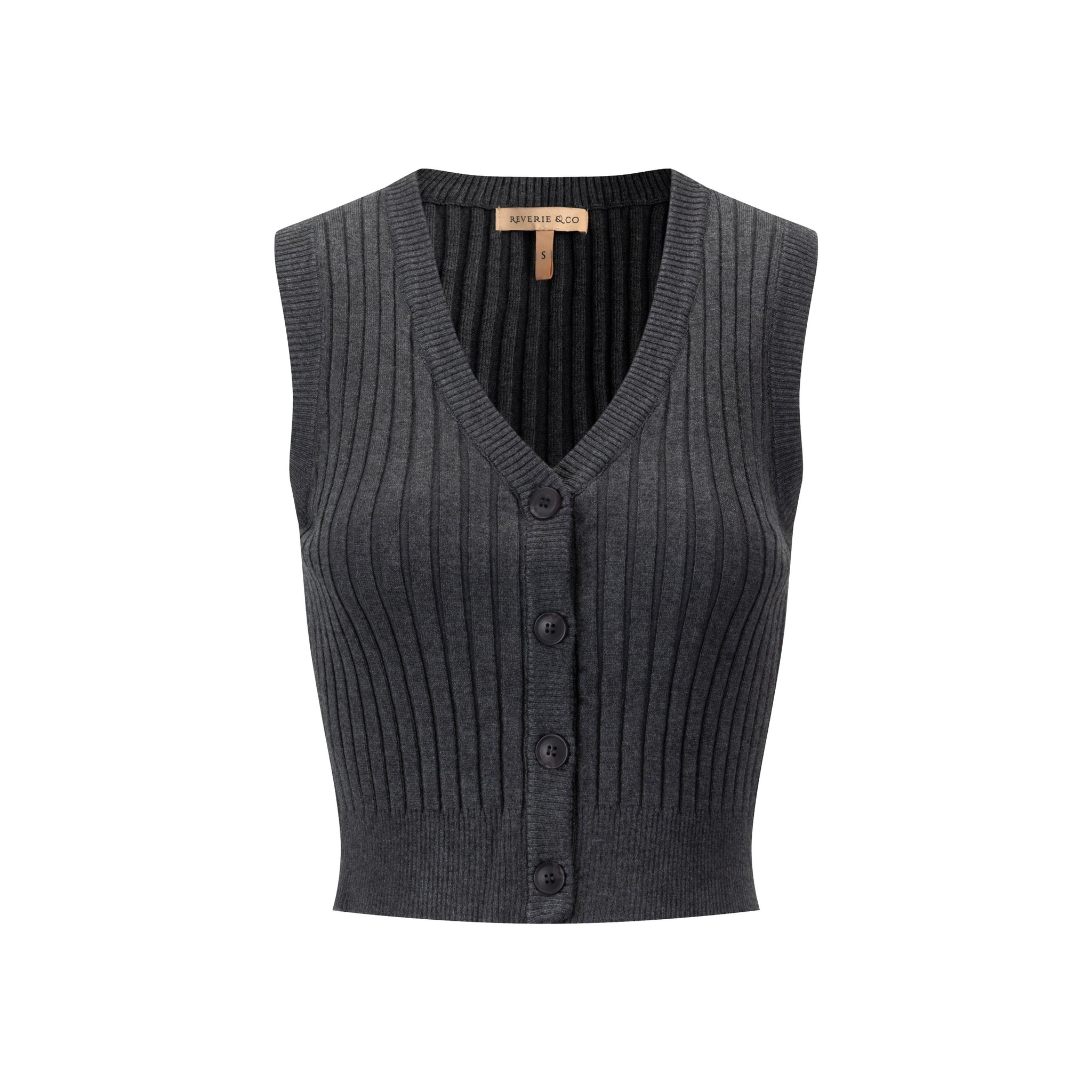 Ribbed Vest Wooden Buttons - Heather Grey