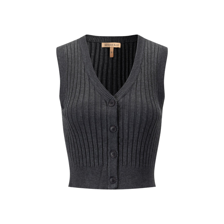 Ribbed Vest Wooden Buttons - Heather Grey