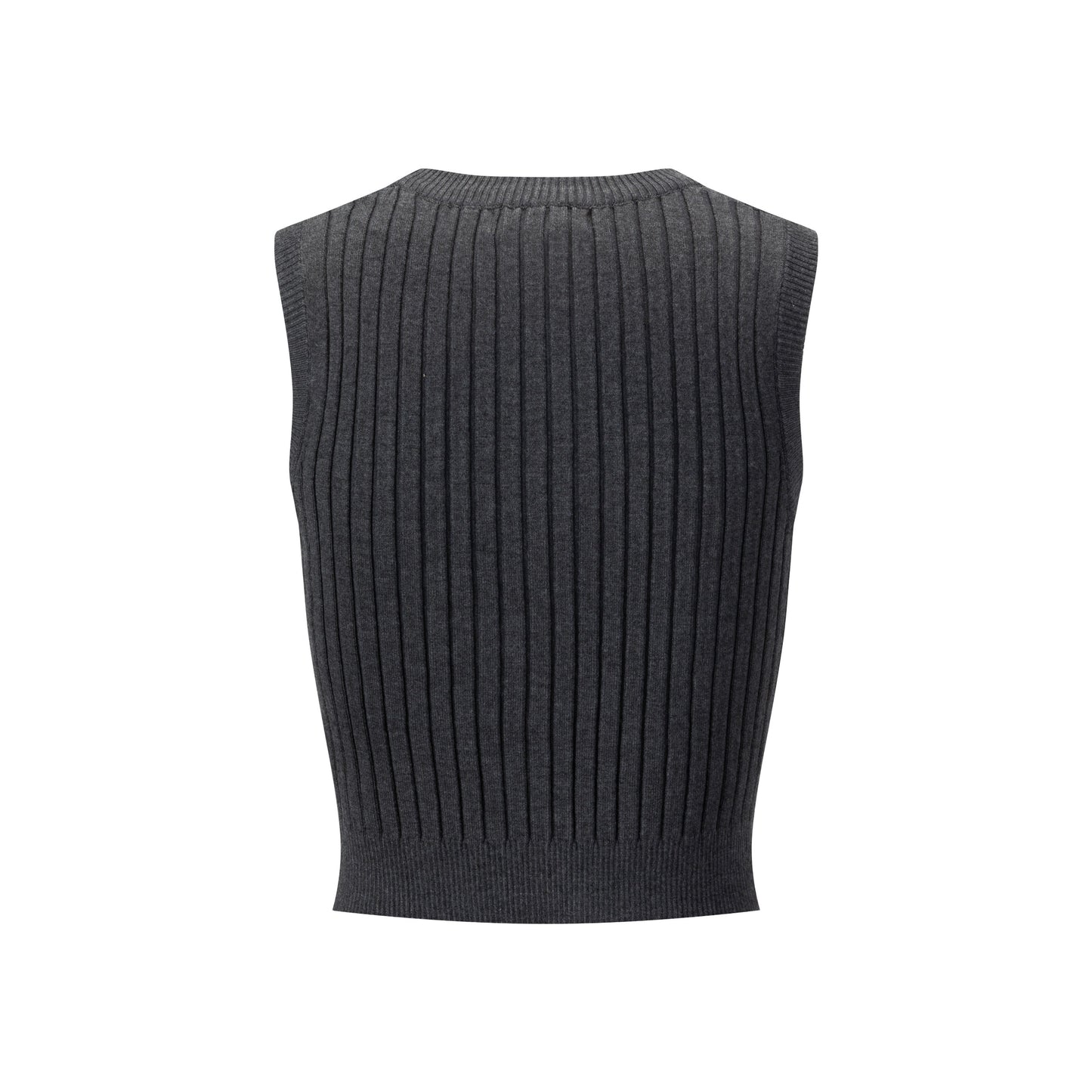 Ribbed Vest Wooden Buttons - Heather Grey