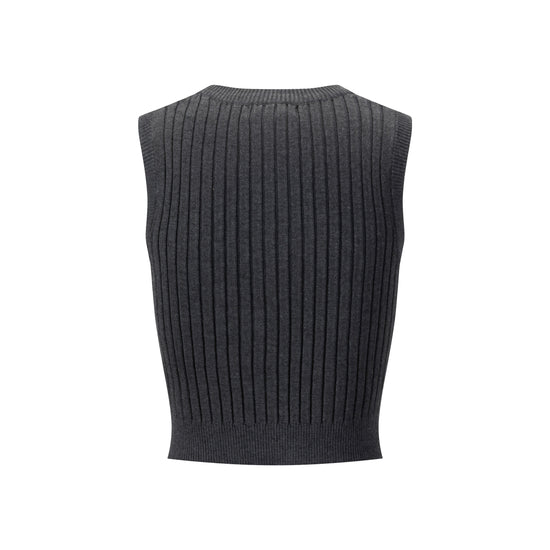 Ribbed Vest Wooden Buttons - Heather Grey