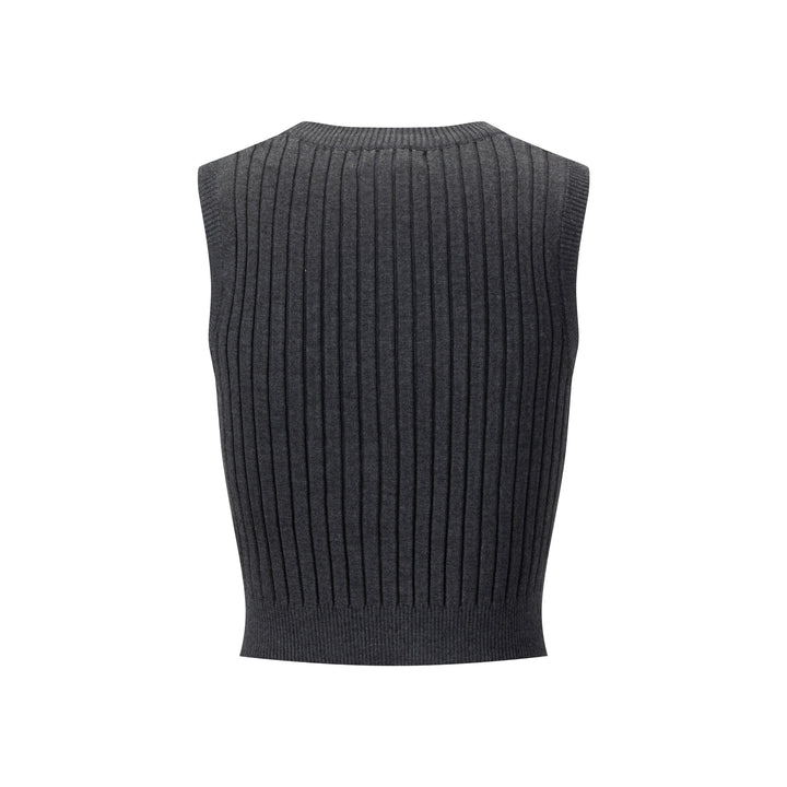 Ribbed Vest Wooden Buttons - Heather Grey