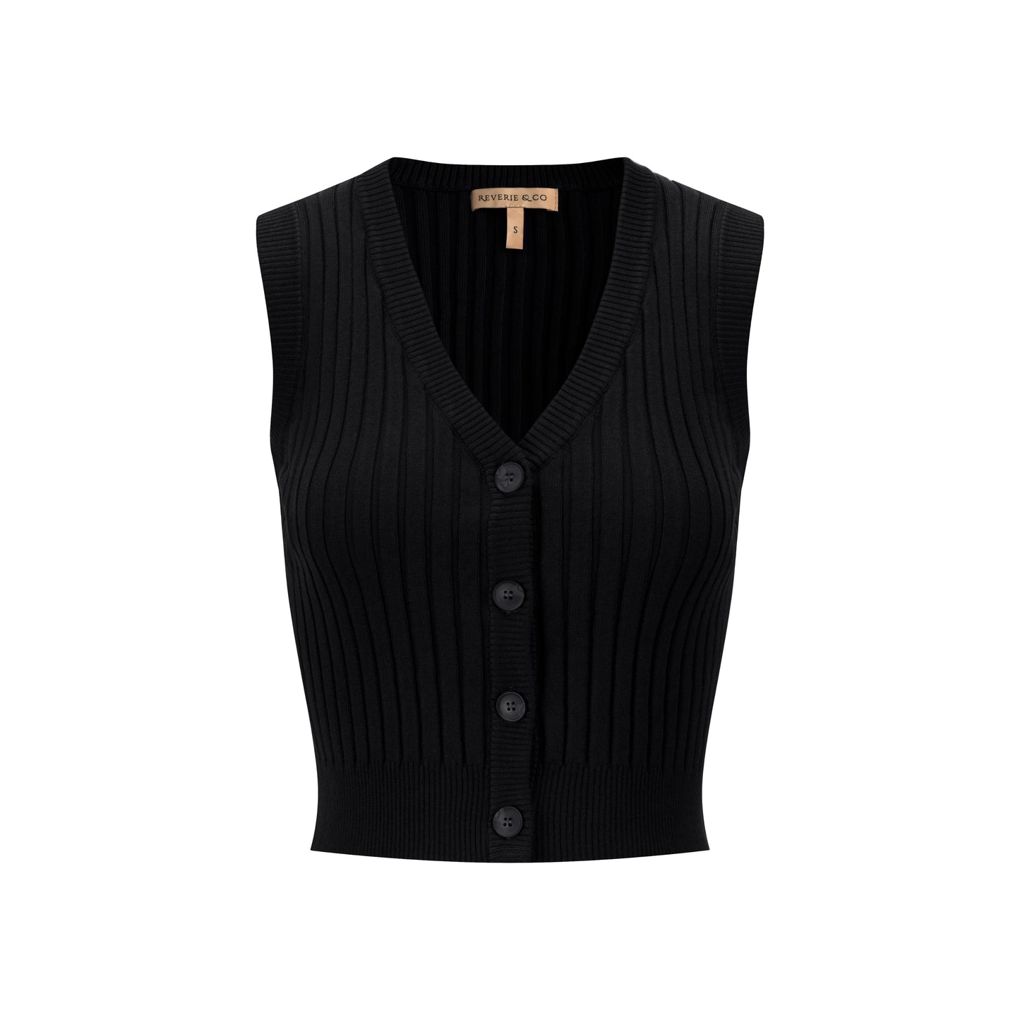 Ribbed Vest Wooden Buttons - Black