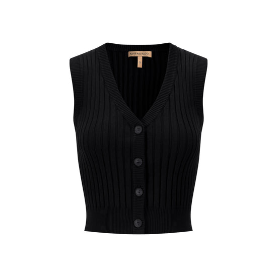 Ribbed Vest Wooden Buttons - Black