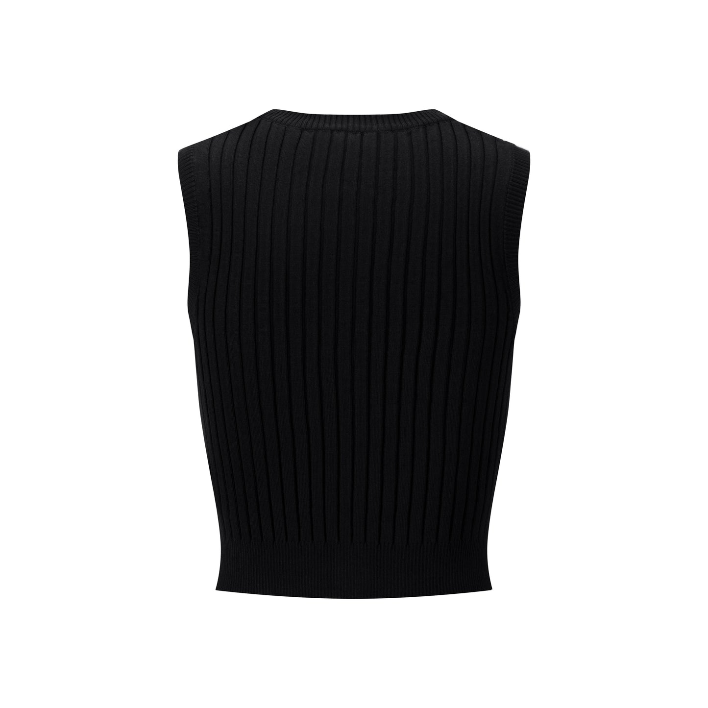 Ribbed Vest Wooden Buttons - Black