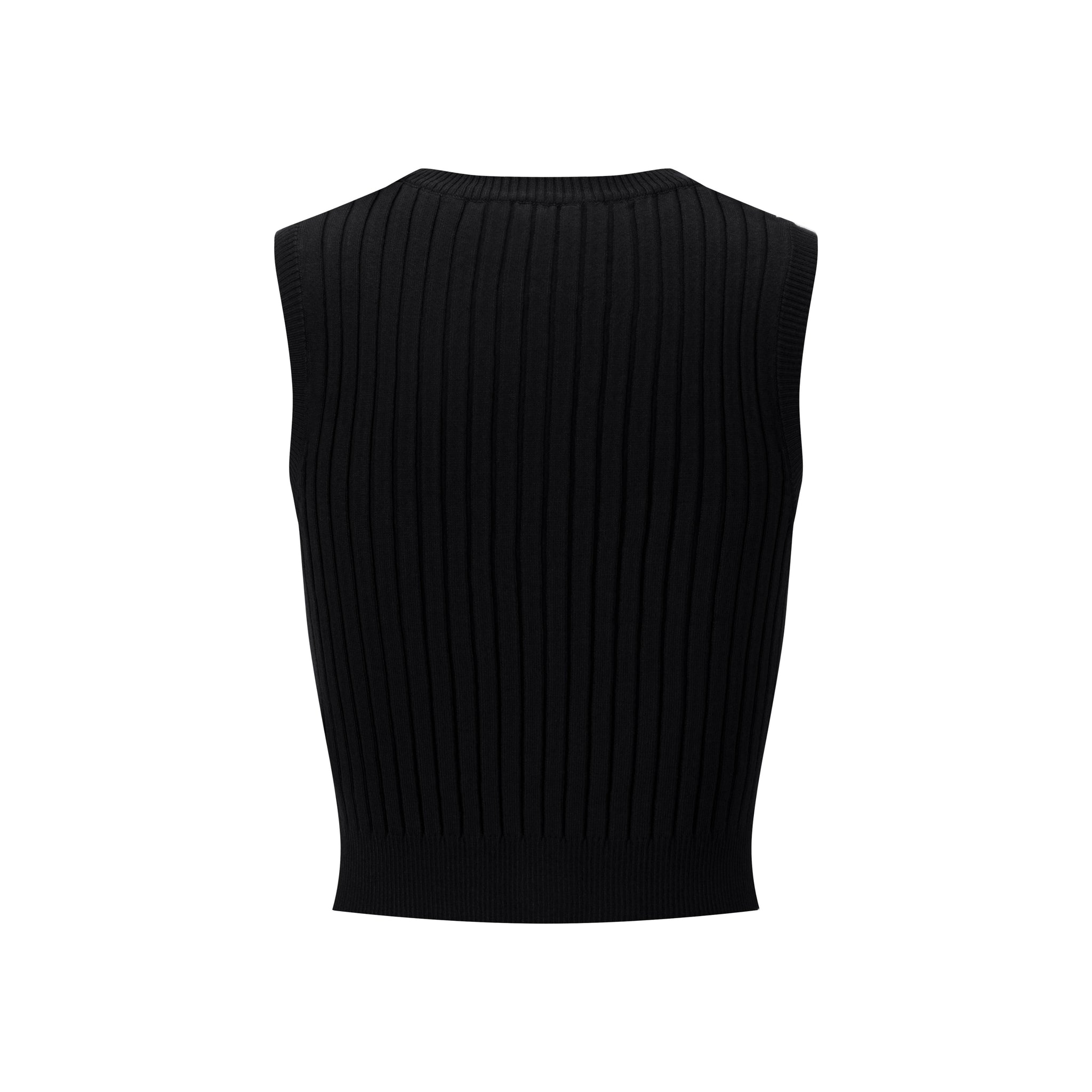 Ribbed Vest Wooden Buttons - Black