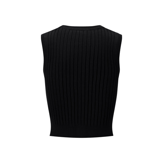 Ribbed Vest Wooden Buttons - Black