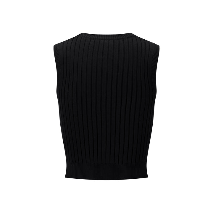 Ribbed Vest Wooden Buttons - Black
