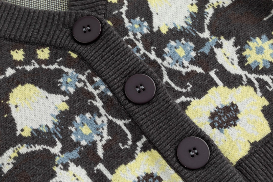 Floral Cardigan - Heather Grey