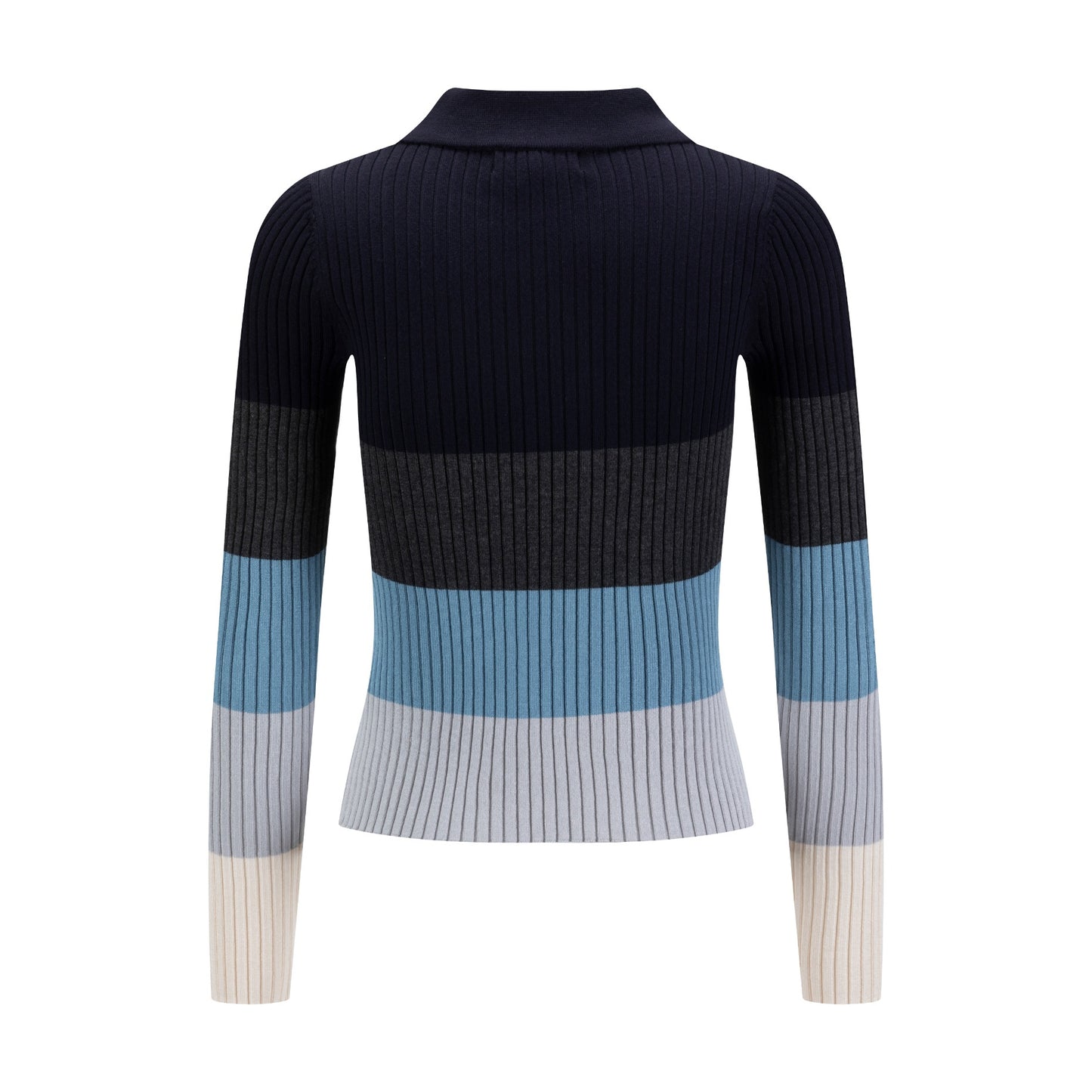 Multi Colored Striped Knit Shirt With Zipper - Navy