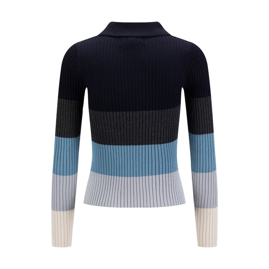 Multi Colored Striped Knit Shirt With Zipper - Navy