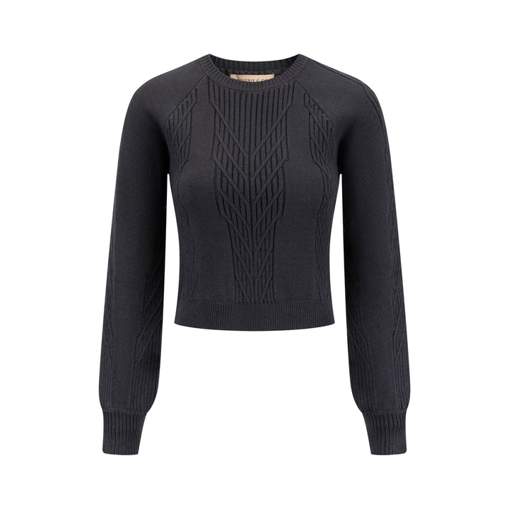 Cropped Textured Sweater - Heather Gray