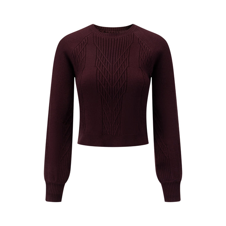 Cropped Textured Sweater - Burgundy
