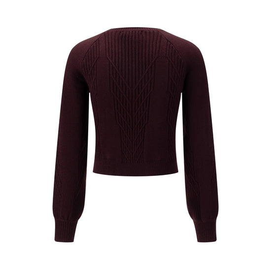 Cropped Textured Sweater - Burgundy