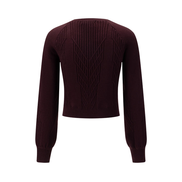 Cropped Textured Sweater - Burgundy