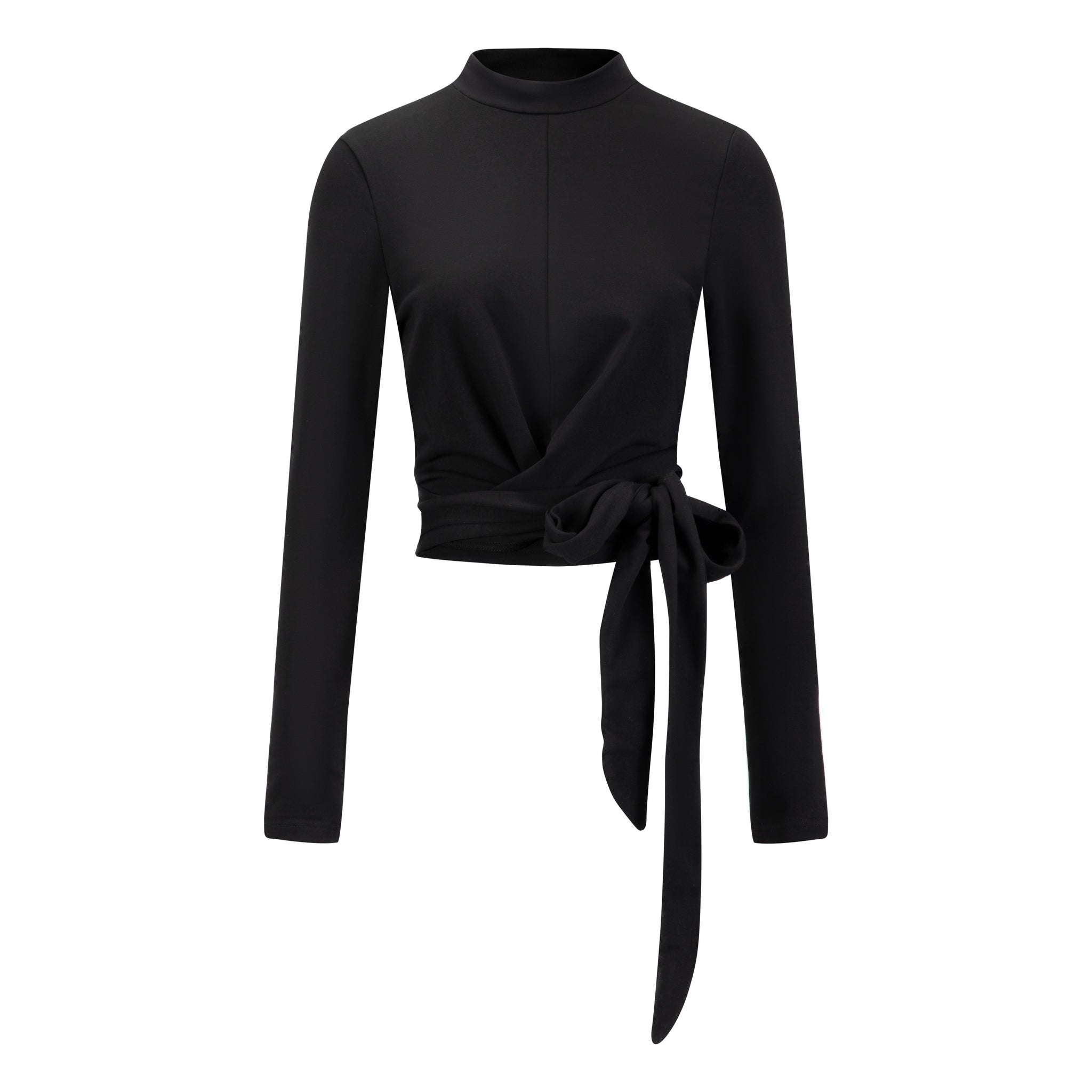 Mock Neck Panelled Wrap Top - Black