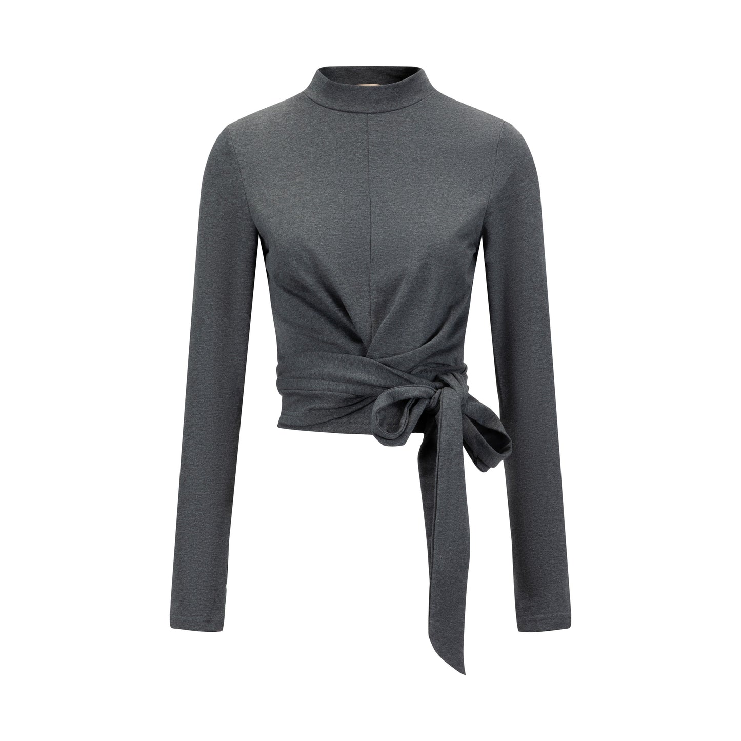 Mock Neck Paneled Wrap Top - Dark Heather Grey