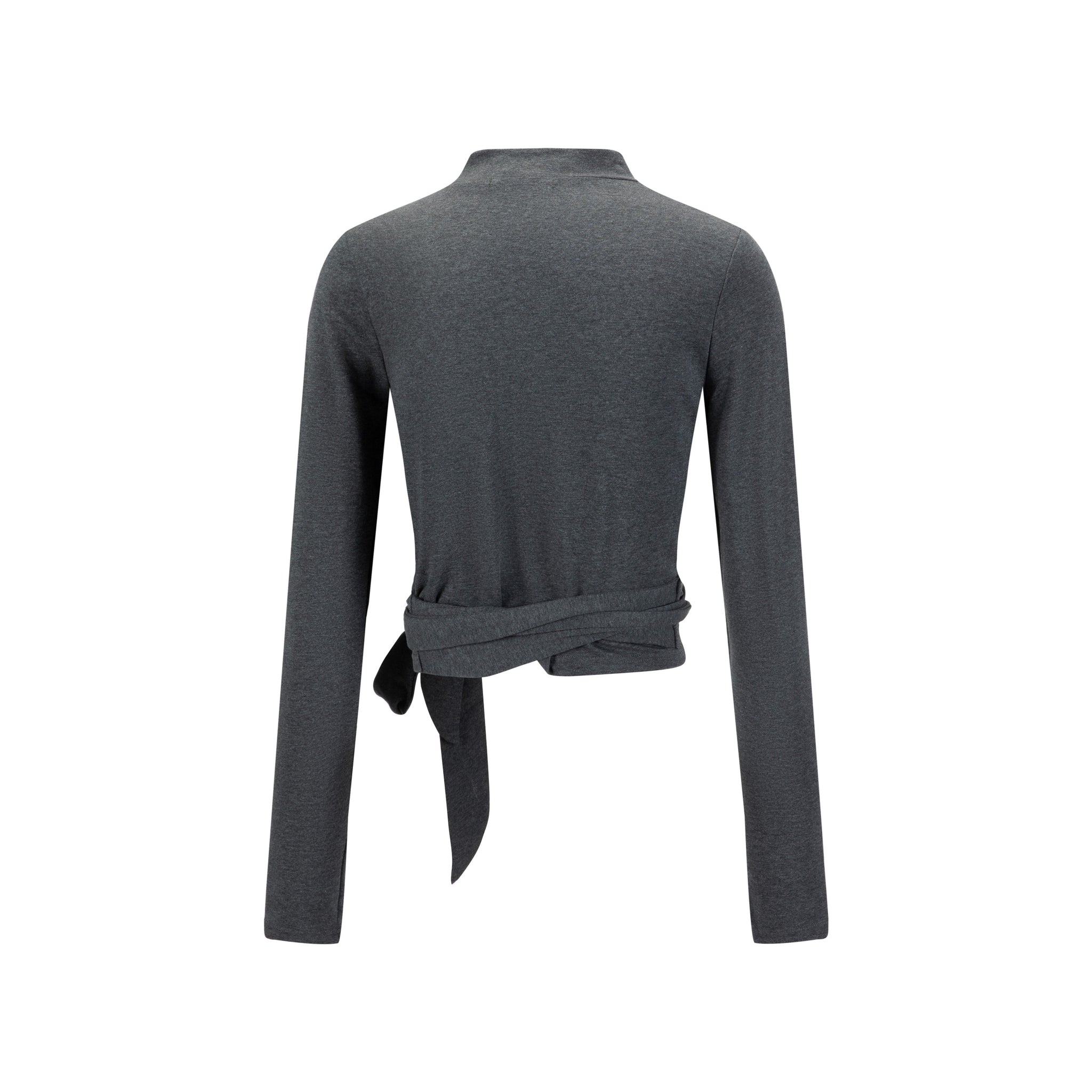 Mock Neck Paneled Wrap Top - Dark Heather Grey
