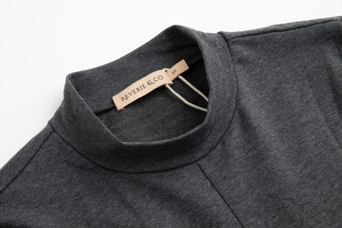 Mock Neck Paneled Wrap Top - Dark Heather Grey