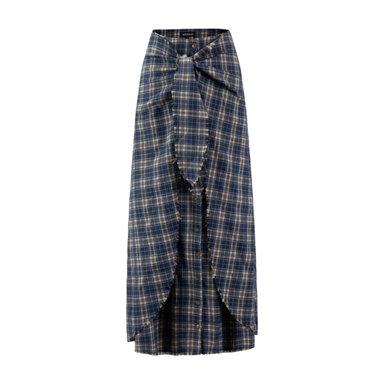 Plaid Tie Skirt - Blue