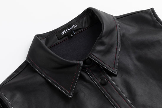 Pleated Leather Jumper - Black