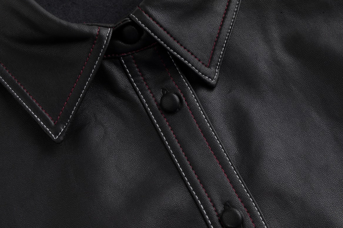 Pleated Leather Jumper - Black