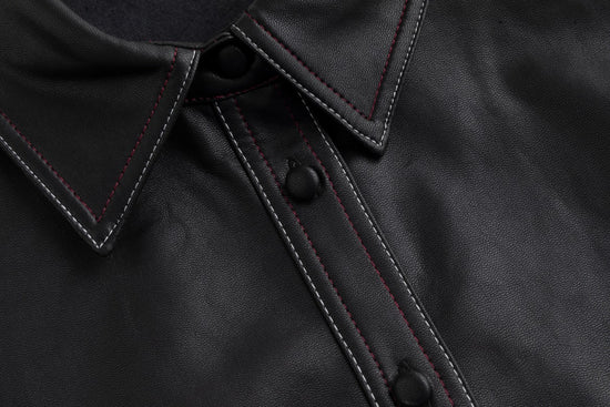 Pleated Leather Jumper - Black