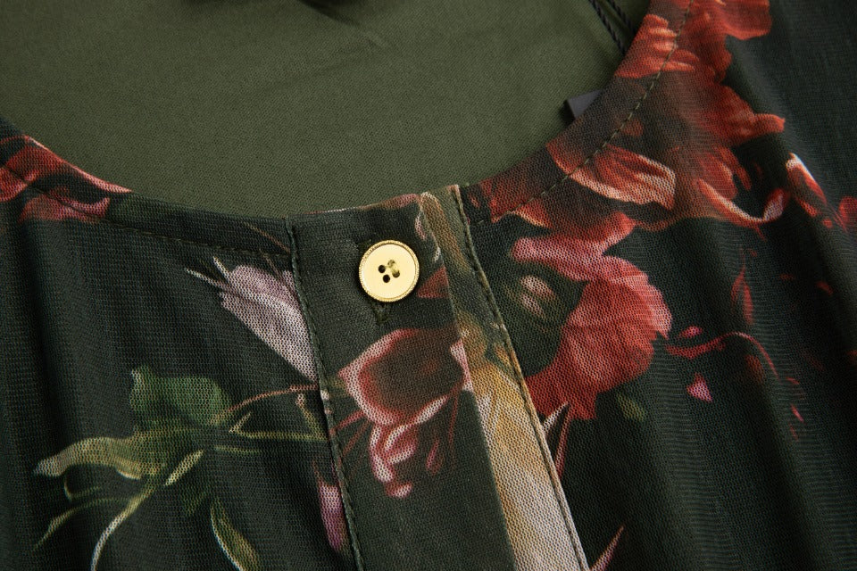 Green Floral Dress With Green Knit Cardigan